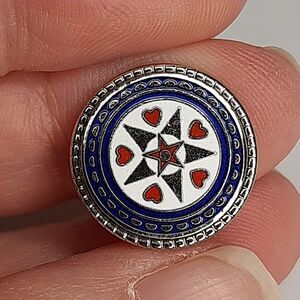 Vtg Pennsylvania Dutch Hex Design Stick Pin Star / Heart Red White Blue Enamel